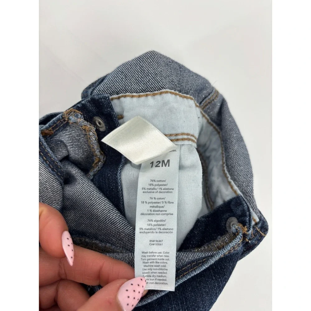 OshKosh Overalls Unisex 12M Blue Denim Vestbak Metallic Sparkle‎ OSH11771-SML